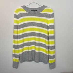 🍋 Banana Republic 100% Cashmere Stripe Sweater | Neon Yellow, Gray & White